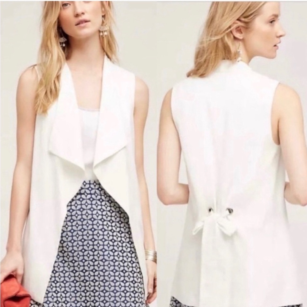 Anthropologie Elevenses blazer vest xs white bow